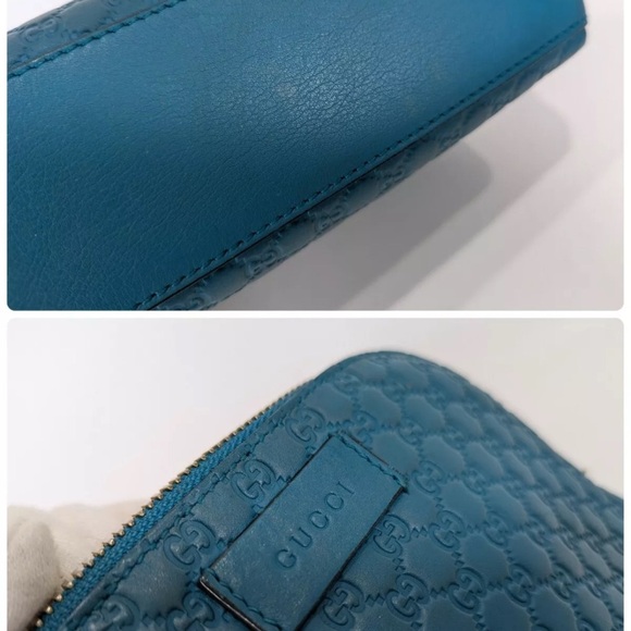 Authentic Gucci micro GG sima Pouch Purse blue green leather - Picture 13 of 16